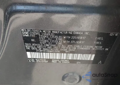 2016 Toyota Rav4 Xle из США, поврежденный, VIN 2T3RFREV8GW453996